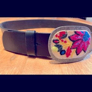 Pistil Leather Belt w/Embroidered Buckle
